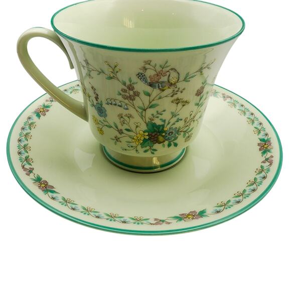 Vintage Noritake Japan Paradise Green 8223 W80 Footed Tea Cup & Saucer Set - Picture 6 of 13